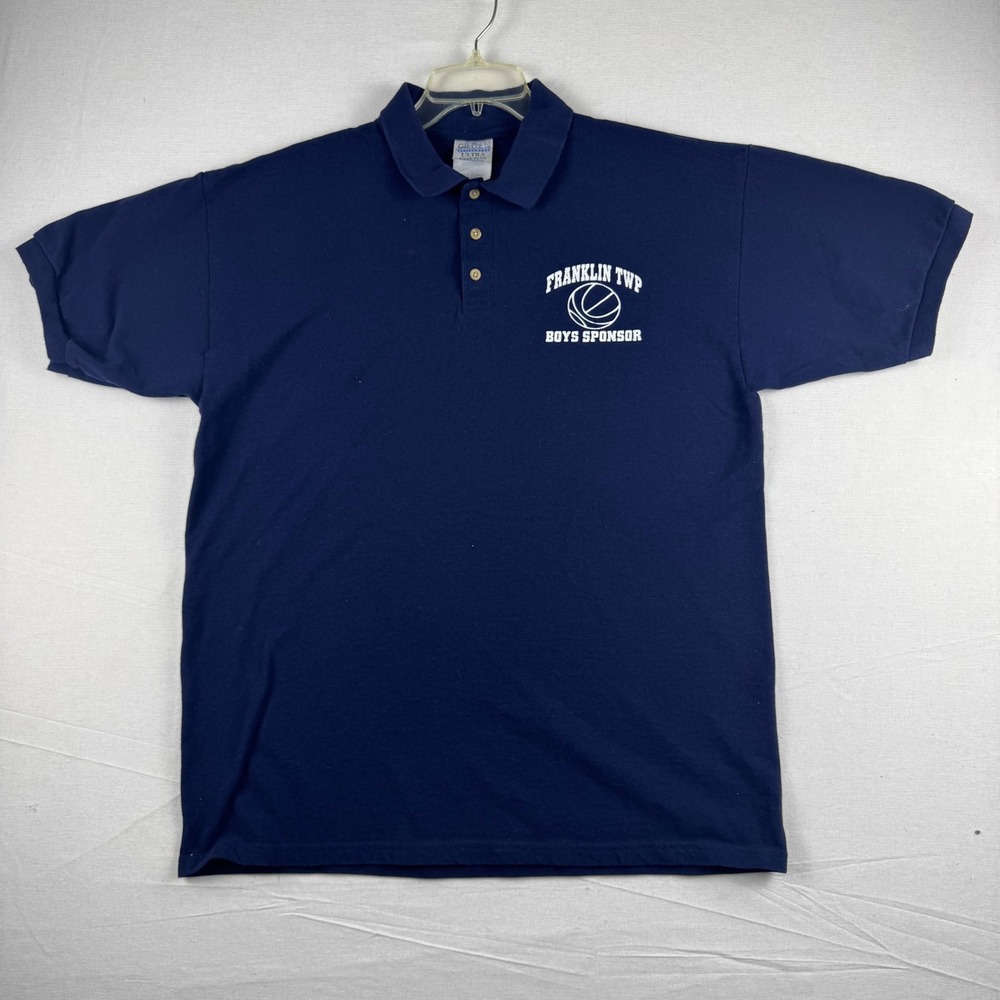 Vintage Gildan Ultra Cotton Navy Blue Polo Shirt Mens Large Franklin Twp Sponsor